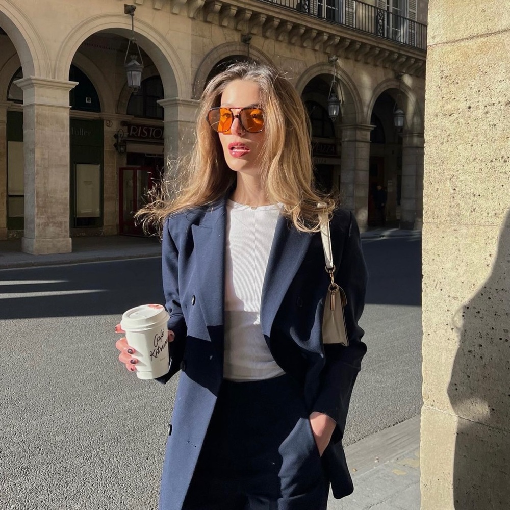 ZARA WOMAN TAILORED SET DOUBLE BREASTED BLAZER JACKET + PANTS NAVY BLUE - Picture 3 of 10